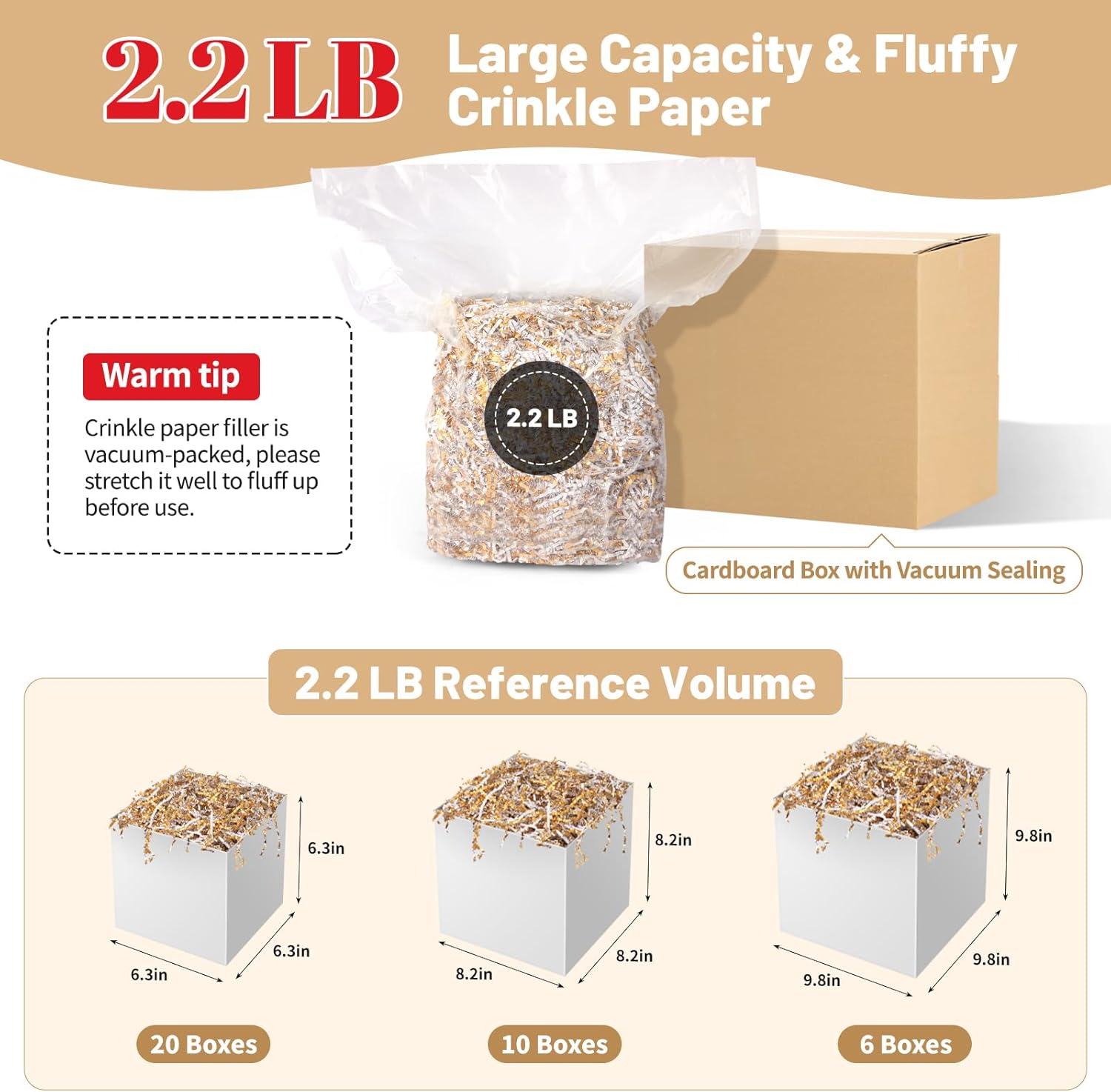 2.2 LB Crinkle Paper Filler, White Gold Shredded Paper for Gift Baskets, Gift Wrapping Decoration, Fluffy Crinkle Paper Great for Birthday, Christmas, Wedding and All Occasions - Image 5