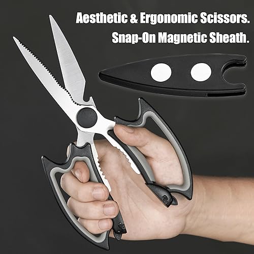 Vista 12 de Tijeras de cocina multiusos, paquete de 3, tijeras de cocina de acero inoxidable resistentes para cortar carne, alimentos, pescado, aves de corral