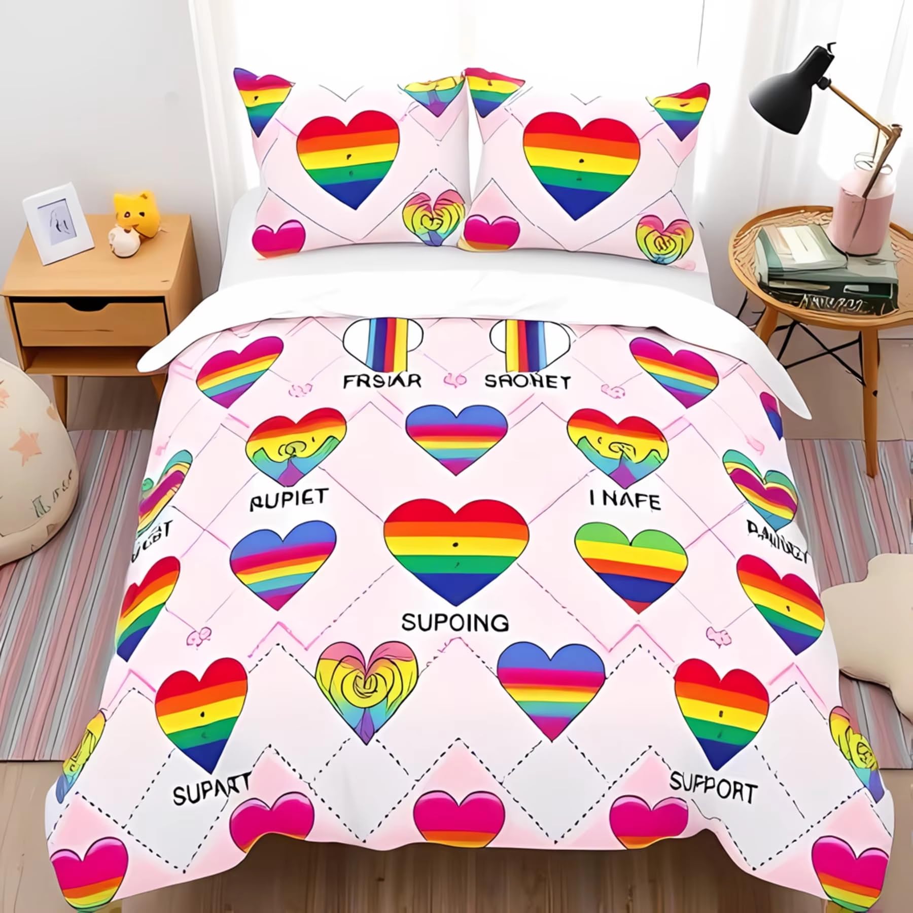 Housse de couette 140x200 cœur rose en microfibre douce pour lit enfant et adulte