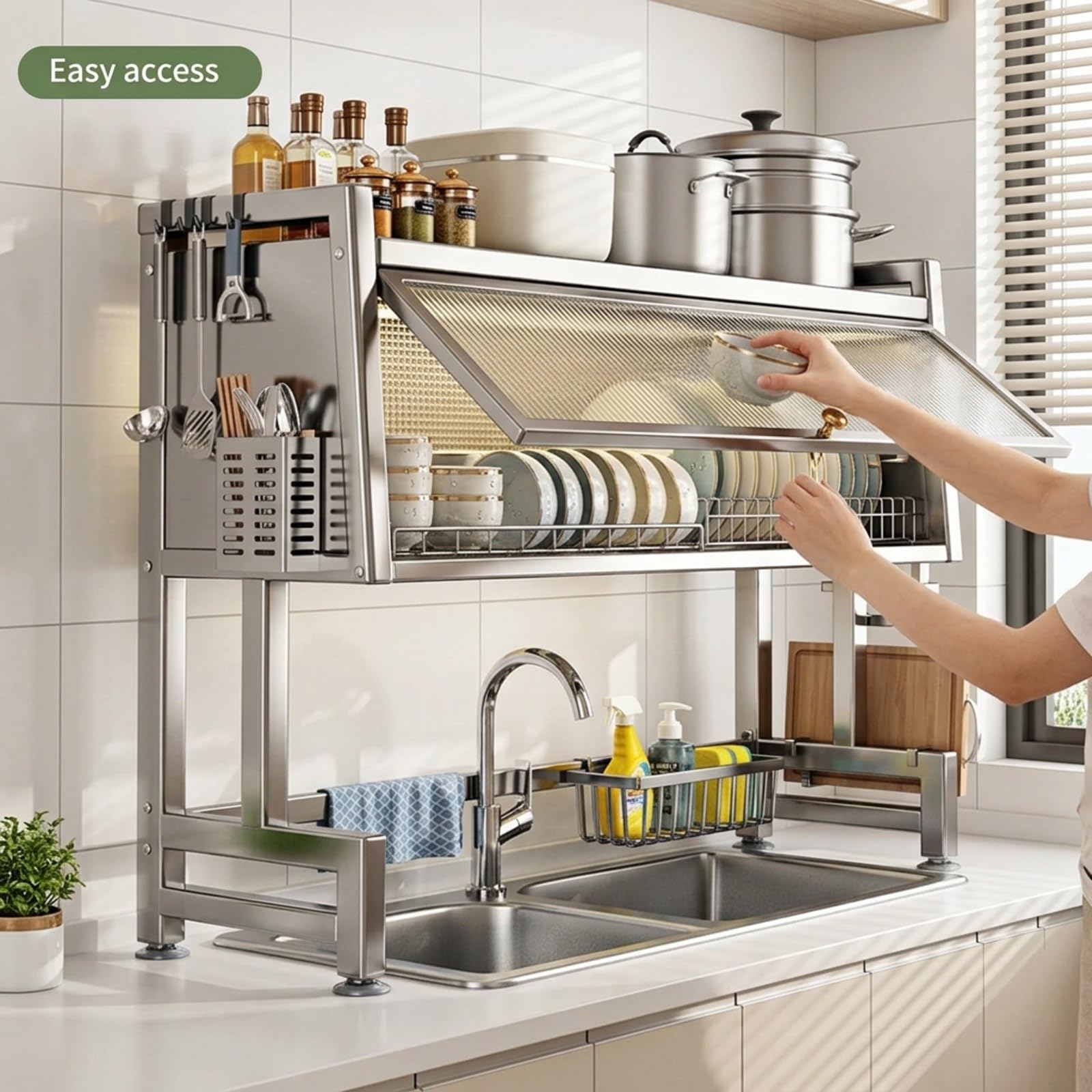 Estante Superior para Fregadero con Puerta Antipolvo Protectora