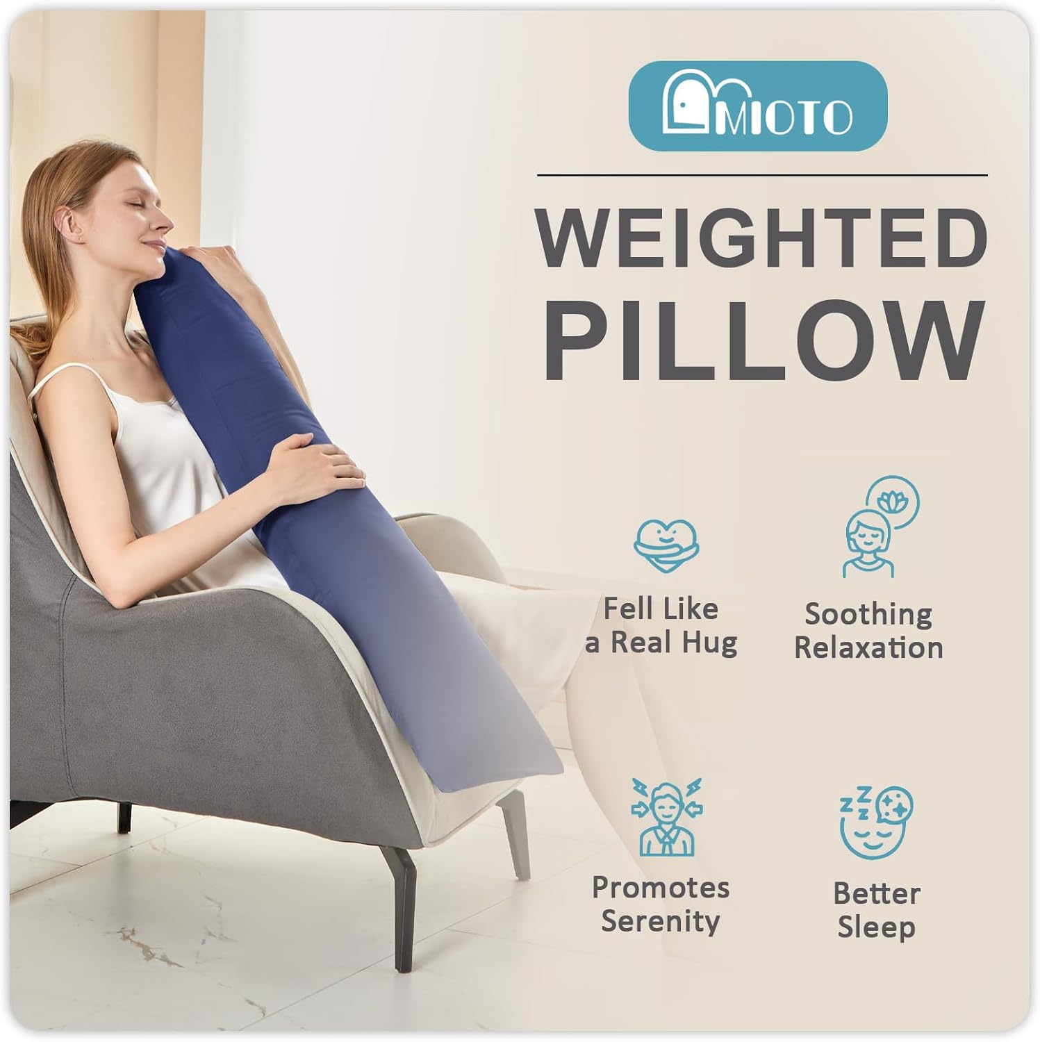 MIOTO 6.5lbs Weighted Body Pillow for Adult - Weighted Pillow for Better Sleep, Cooling Body Pillow with Tencel Cover, Long Pillow for Bed, Ideal Side Sleeper Pillow(41" x 10", Navy Blue)