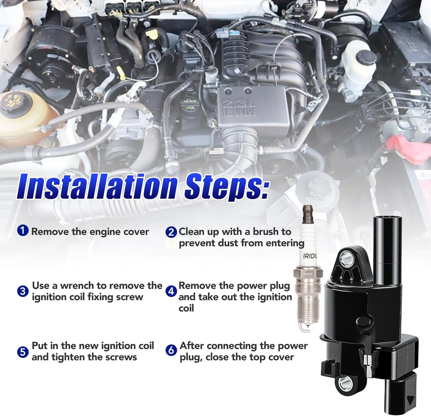 Set of 8 Round Ignition Coil Pack & Spark Plugs Fits for 5.3 6.2 Chevy Silverado 1500 Suburban Tahoe Camaro GMC Sierra Yukon 2014 2015 2016 2017 2018 2019 2020 Replaces# UF742 5C1876