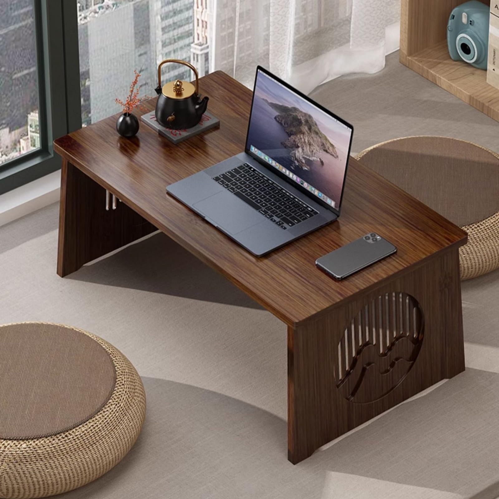 ローテーブル濃茶 Amazon.co.jp: 27.6インチフロアローテーブル、畳ティーテーブル
