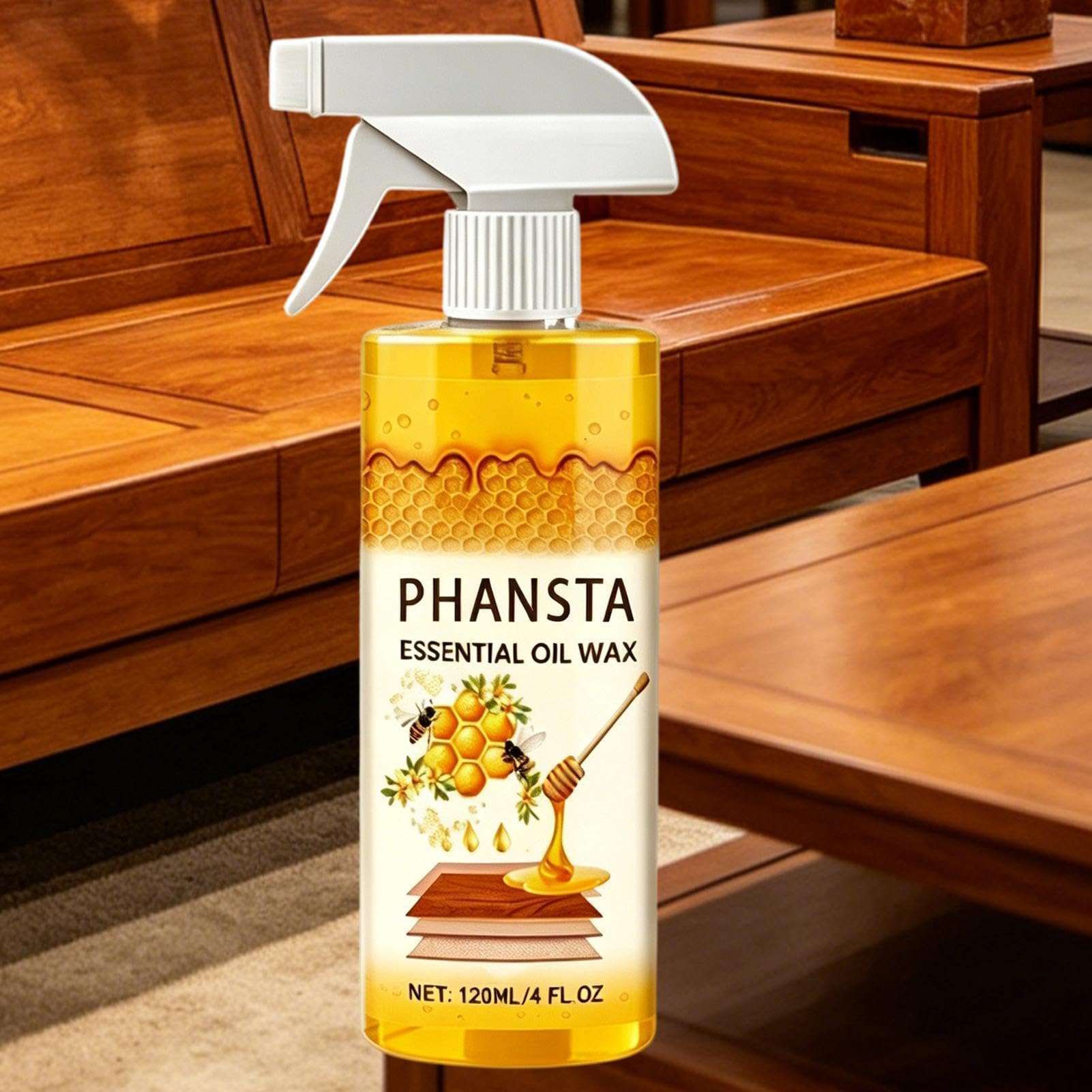 Polerowanie Drewna Woskiem Pszczelim,120ml Naturalna Wielofunkcyjna Przenośna Odżywka,Spray Do Drewna Z Gąbką - Do Wnętrz: Podłogi, Stoły, Krzesła, Salon, Sypialnia
