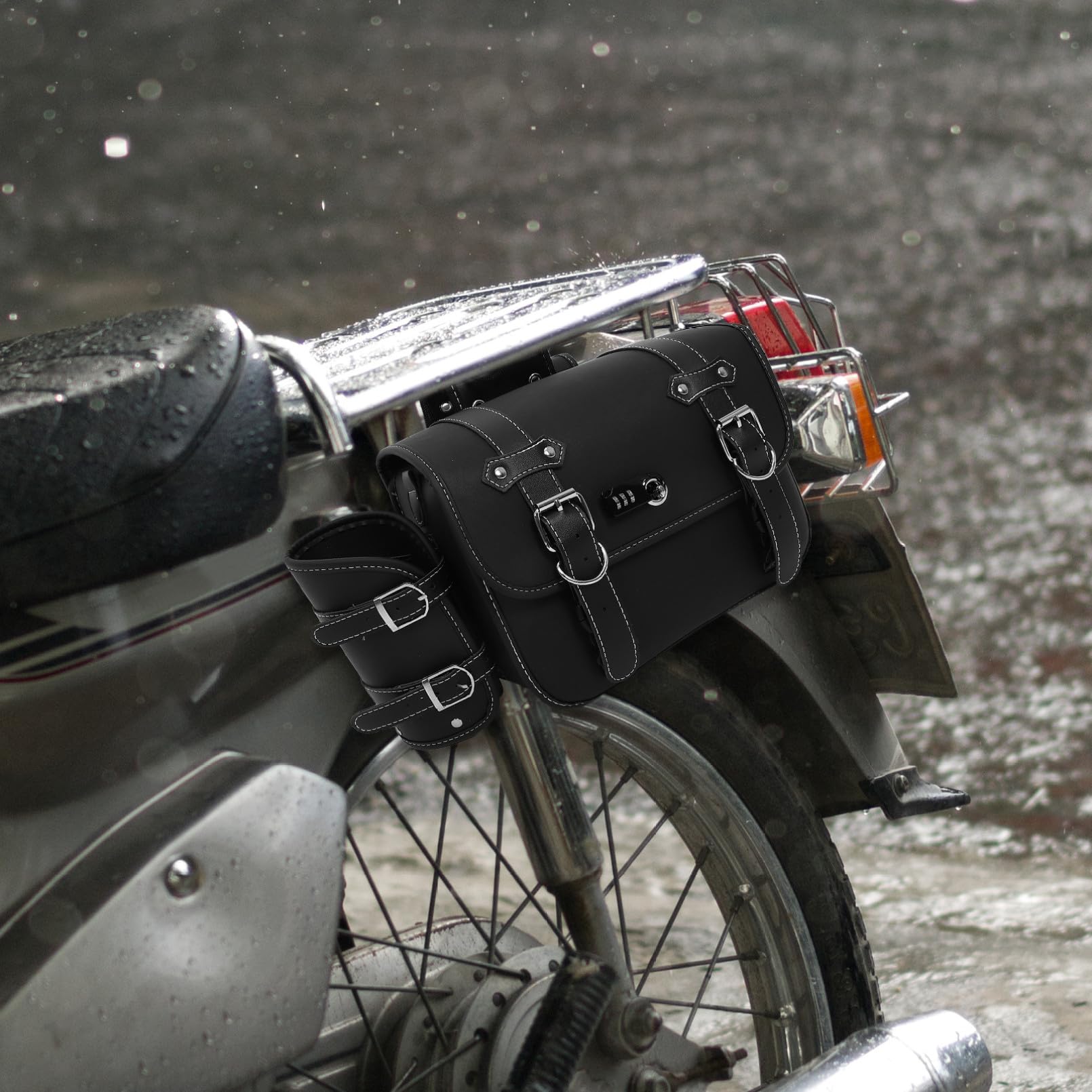 Generico Borsa Laterale per Moto in Pelle Pvc, Set 2 Pezzi Serratura, Borsa da Sella Portaoggetti per Moto Elettrica, Accessorio per Ciclisti e Viaggi su Strada