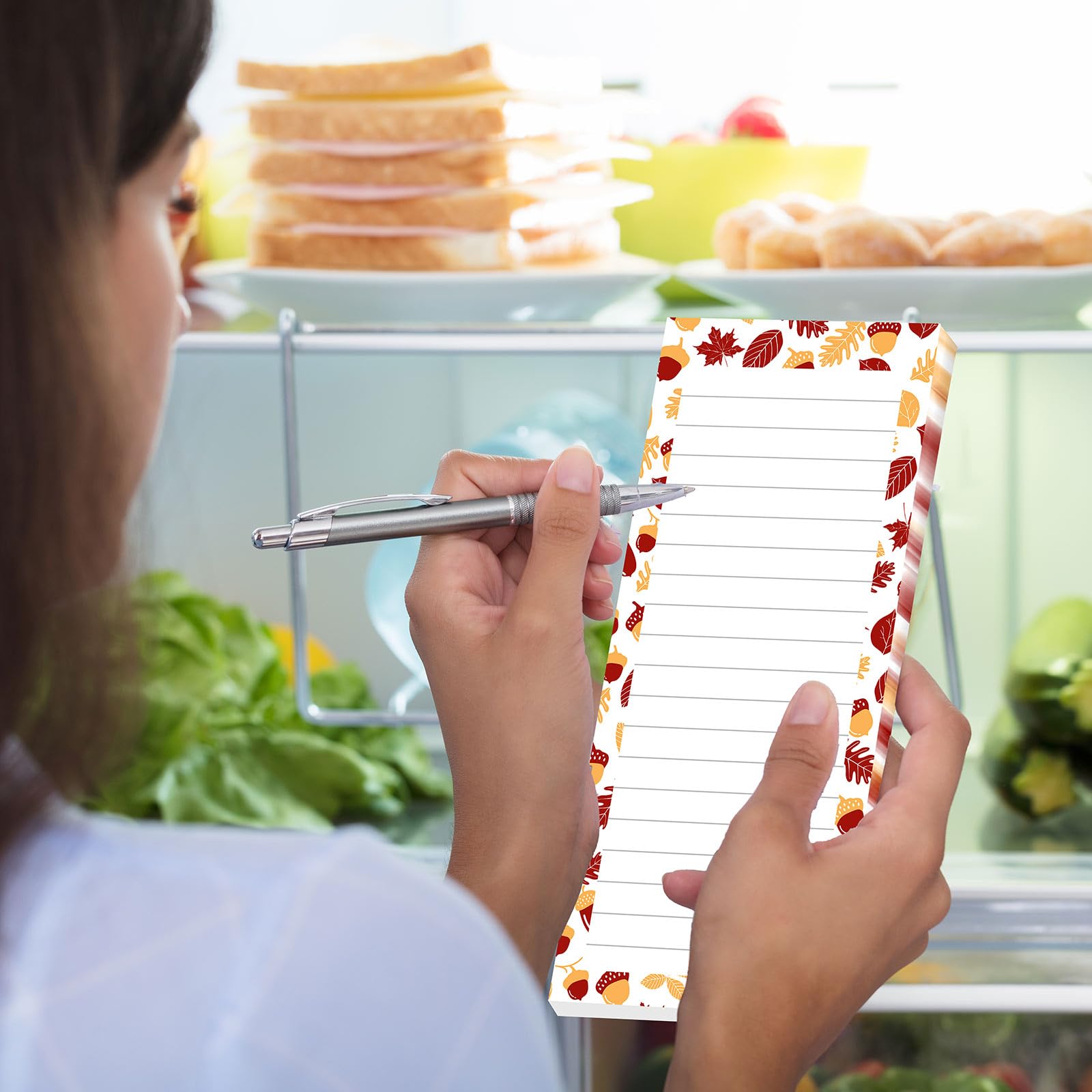 Whaline Paquete de 6 blocs de notas magnéticos de otoño, lista de Acción de Gracias, bloc de papel de hojas de arce, calabazas, bellotas, bloc de notas, lista de compras de comestibles para cosecha de