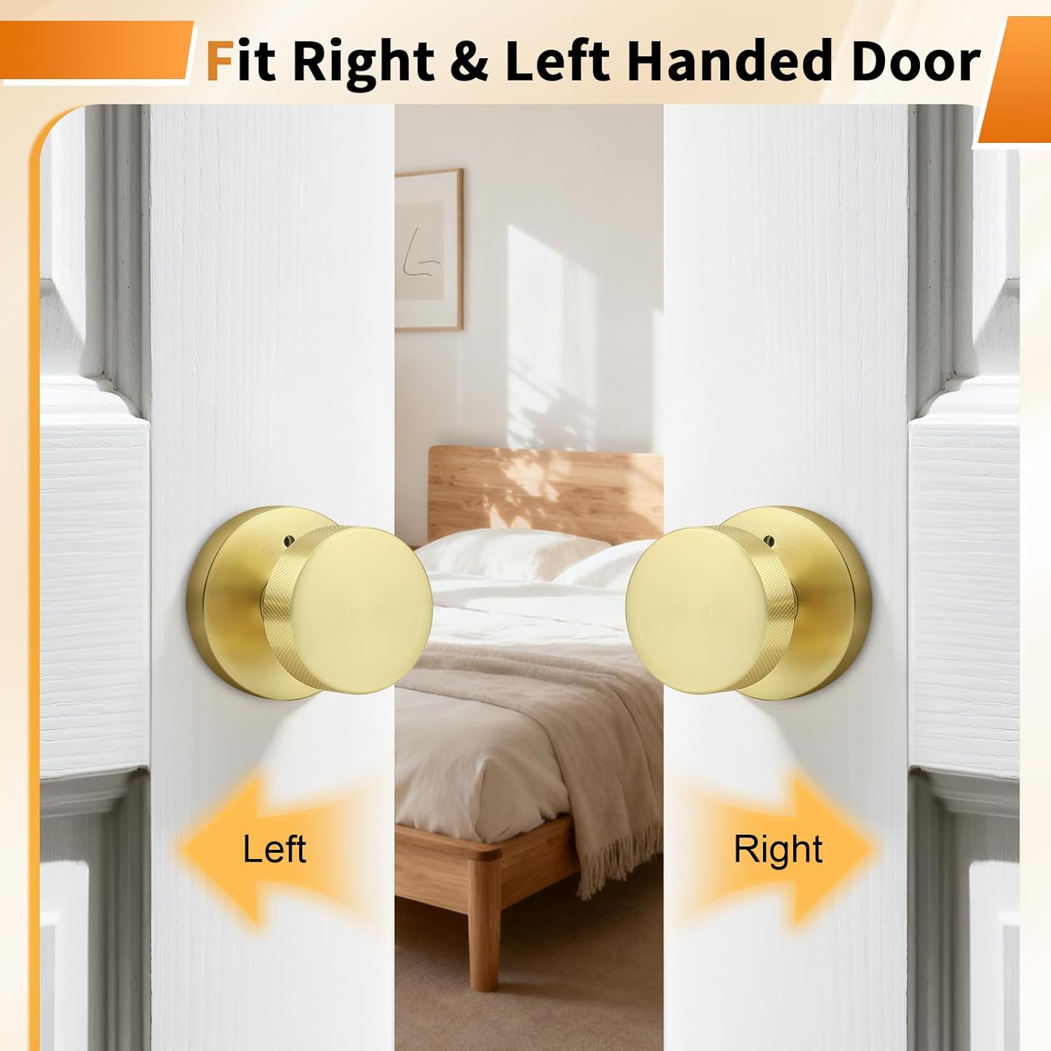 Probrico Round Privacy Door Knobs, Gold Door Knobs, Brushed Gold Interior Door Knobs for Bedroom and Bahtroom, 6 Pack