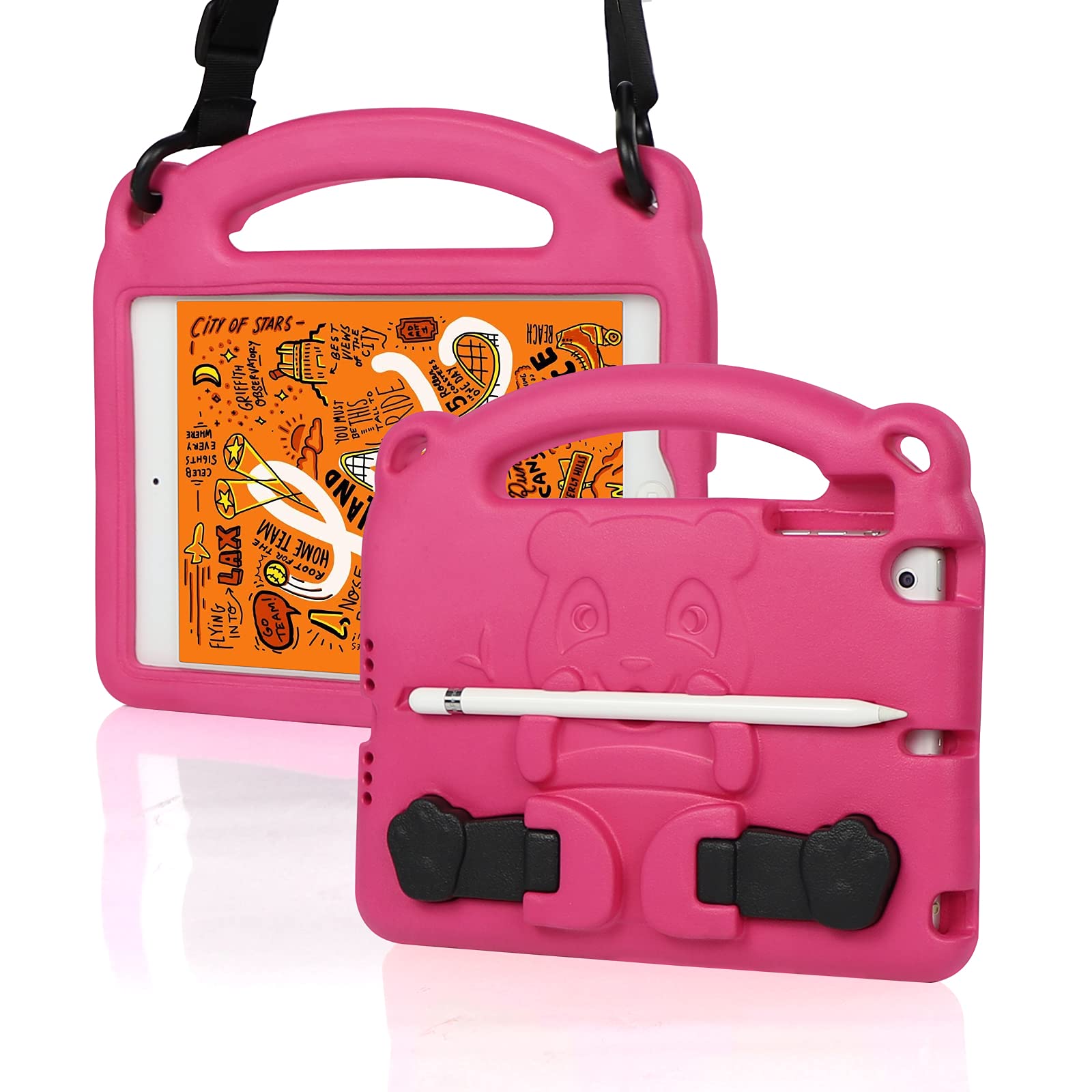 FIREVASECase for iPad Mini 7.9 ", iPad Mini 5/4/3/2/1, EVA Shock Proof Light Weight Professional Kids Case, with Handle Built-in Holder & Shoulder Strap & Apple Pencil Holder (Rose)