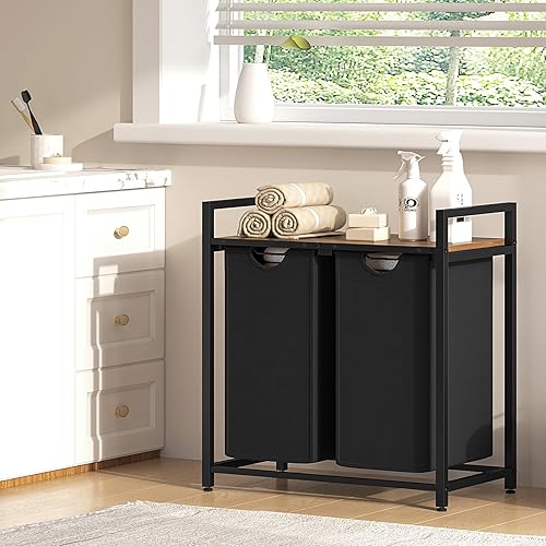 Miniatura 3 de Carrito clasificador de ropa sucia, cesta de lavandería con ruedas, organizador de cesta de lavandería con ruedas, 2 bolsas extraíbles extraíbles