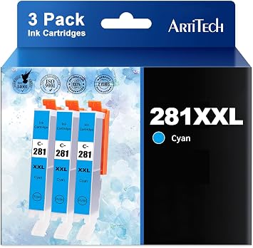 CLI-281XXL Cyan Ink Cartridges Replacement for Canon 281 Ink CLI-281 XXL CLI 281 XXL Cyan Ink Cartridges Use for Canon PIXMA TS9120 TR7520 TR8520 TS6120 TS6220 TS8120 Printer, 3 Pack CLI281 C