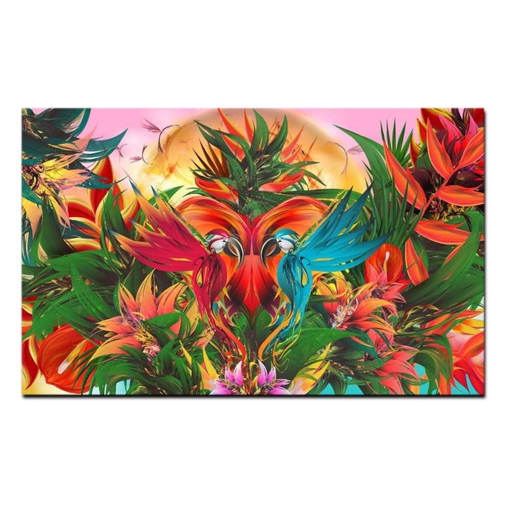 Toile tropicale jungle oiseau de paradis avec cadre noir salon 40x60cm