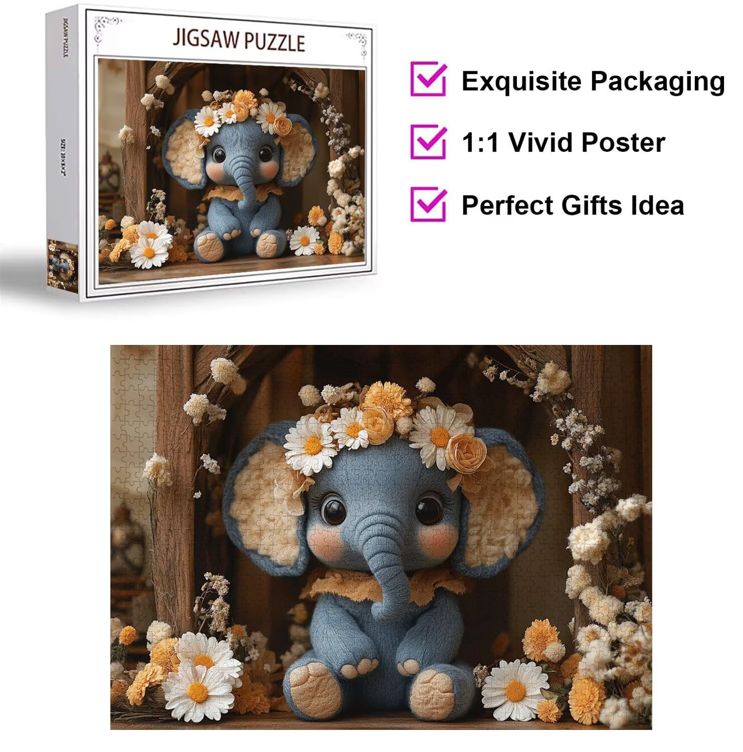 Puzzle 1500 Pièces Adultes Fleur Puzzles Classiques Les éléphants, n-257