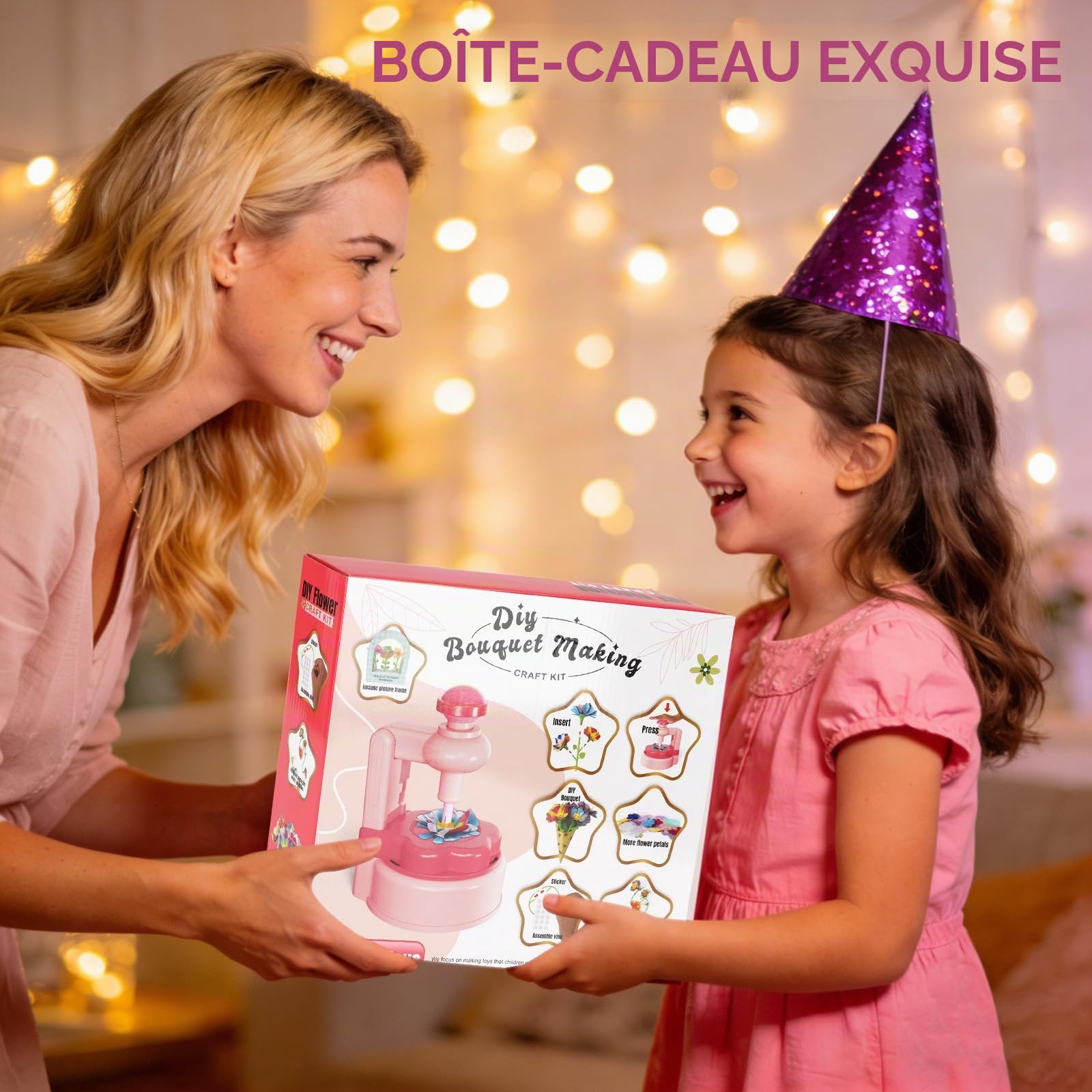 TOSUTO Activité Manuelle Enfant,Kit de Fabrication de Fleurs en Tissu,Set de Bricolage avec Machine à Fleurs et Vase,Bouquets Exclusifs pour Filles âgées de 3 à 9 Ans et Cadeaux D'anniversaire