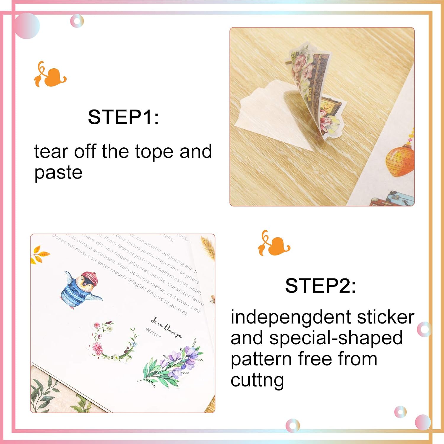 Firtink 288 Pcs Scrapbook Stickers, Inspirational & Motivational, Washi Flower, Plant & Animal Stickers - Image 5
