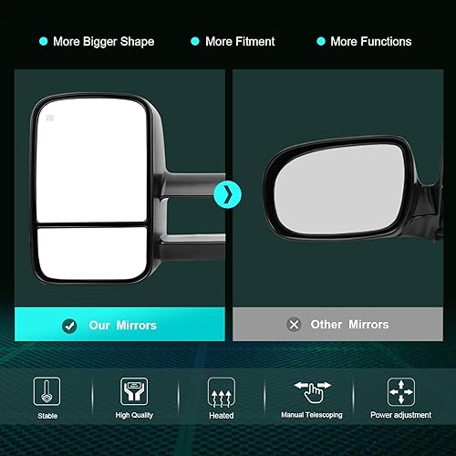 Miniatura 2 de SCITOO Espejos de remolque, espejos de remolque negros para camioneta 2008-13 para Chevy SilveradoSierra 1500 con par LH RH Power Adjusted, sin luz