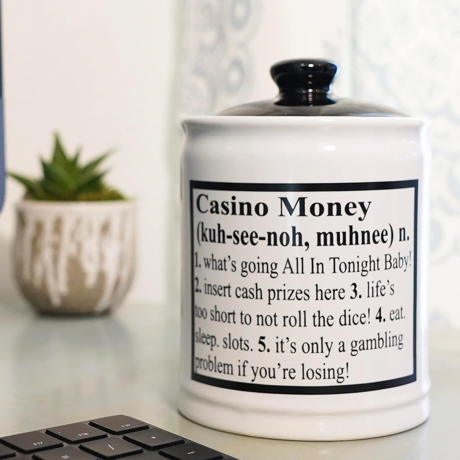 Cottage Creek Jars | Casino Money Slot Machine Piggy Bank, Ceramic Gambling Jar | Vegas Themed Gifts for Gamblers, Men, Women, Birthday & Valentines Day Gifts for Him | Casino Decor for Home & Office