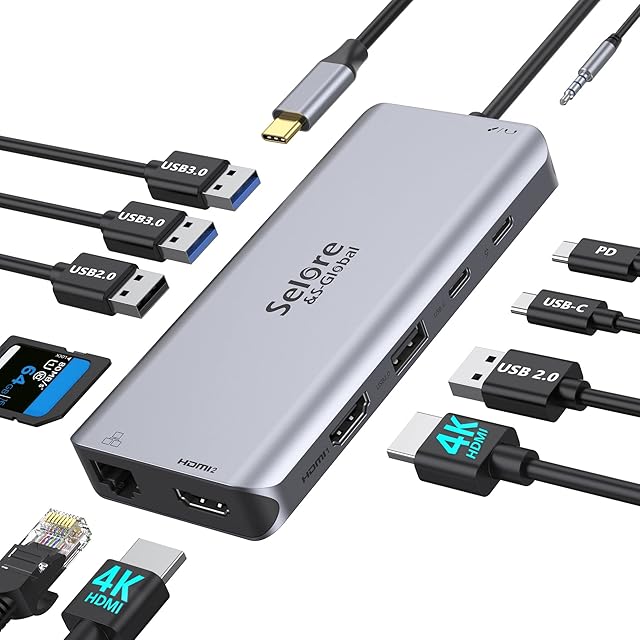 USB C Docking Station Dual Monitor 2 HDMI 12 IN 1 USB C Hub Multiport Adapter Laptop Dock to Dual HDMI Adapter with Ethernet 5 USB 100W PD Audio SD/TF for Macbook Pro/Air, Dell, Surface, HP, Lenovo