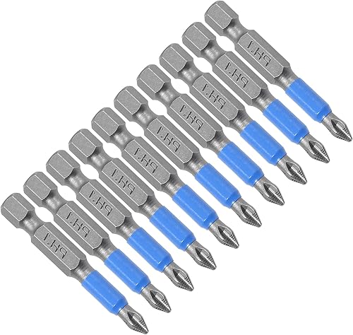 Uenhoy Juego de 10 puntas de destornillador Phillips magnéticas de 2 pulgadas de largo, antideslizantes, #1, vástago hexagonal de 14 pulgadas (PH1 x