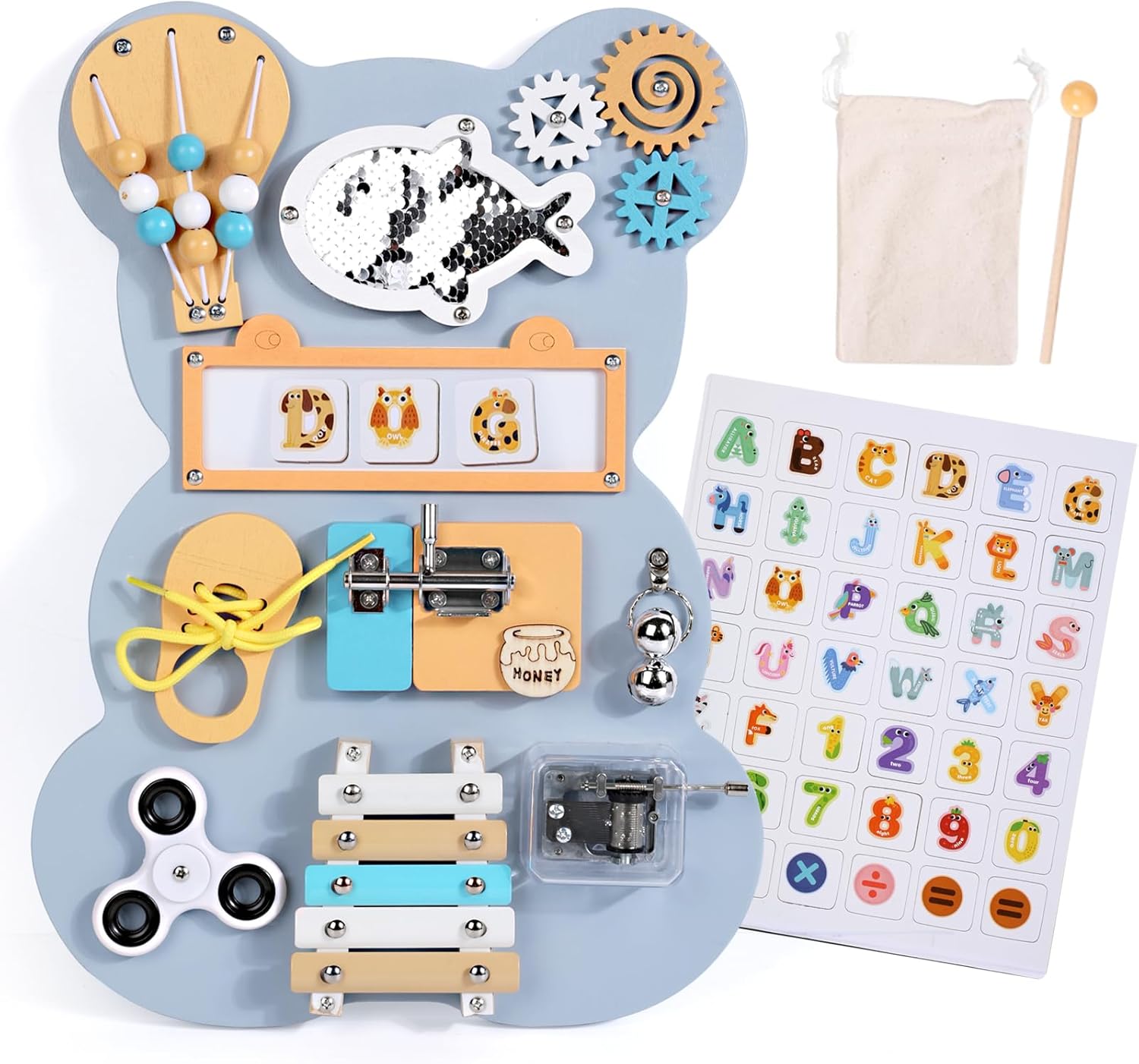 Montessori Toddler Busy Board, Wooden Sensory Board Activity Board Fine Motor Skills, Gifts for 3 4 5 Year Old Boys and Girls