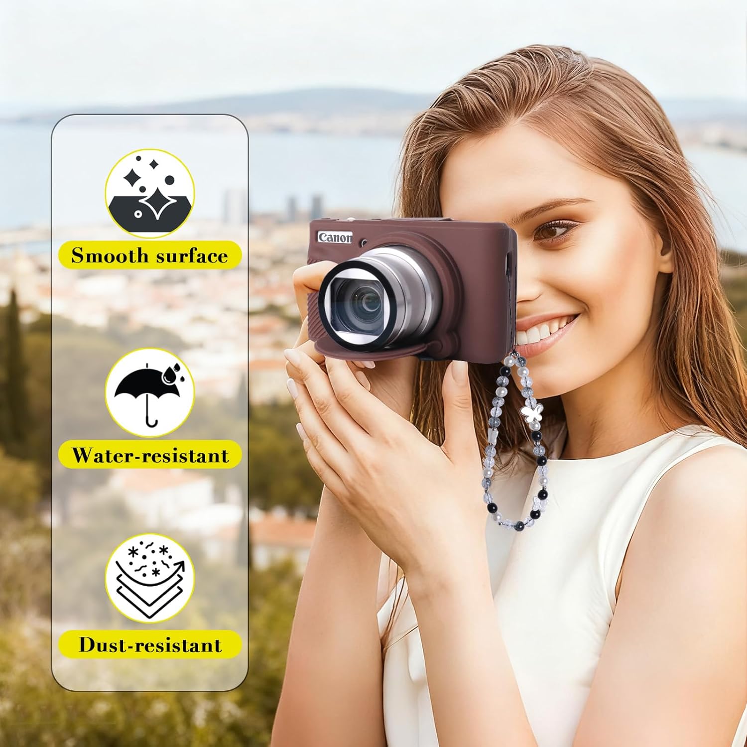 Case for Canon PowerShot SX740/SX730 hs Camera,Soft Silicone Protective with Removable Lens Cover,Canon SX740 hs Camera Accessories(2 Tempered Glass Cover,1 Charm Wrist Strap) - Image 7