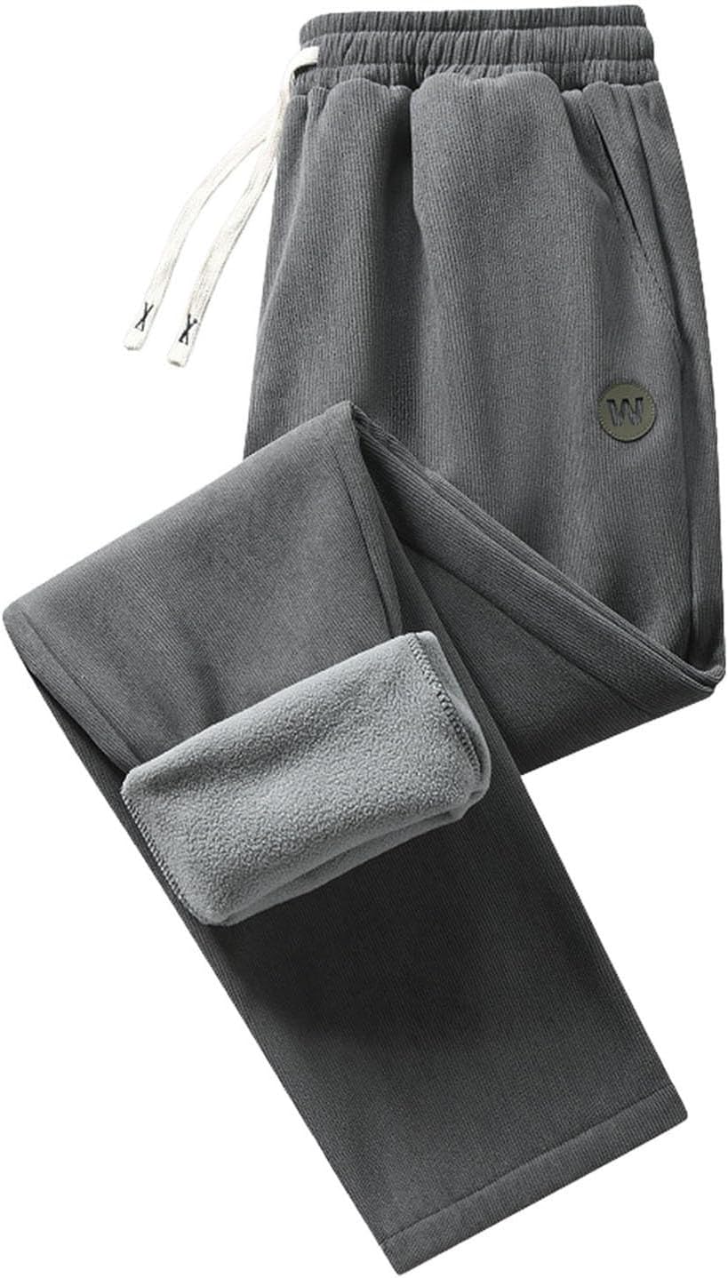 Mens Corduroy Casual Pants Fashion Loose Fit Wide Leg Pants Straight Sweatpants Elastic Waist Drawstring