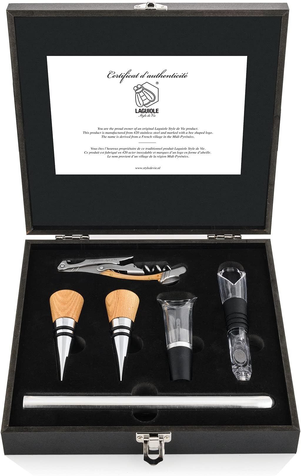 Laguiole Style de Vie Sommelier Corkscrew Set 6 Piece Oak Wood