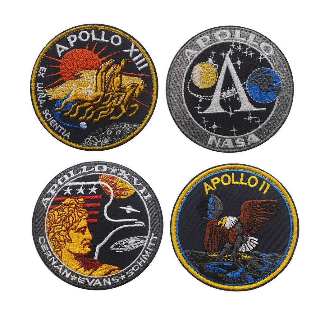 SOUTHYU 4 Pack NASA Space Apollo 11/13/17 Space Shuttle Mission Tactical Morale Patches Military Emblem Embroidered Badge, Hook and Loop Patch