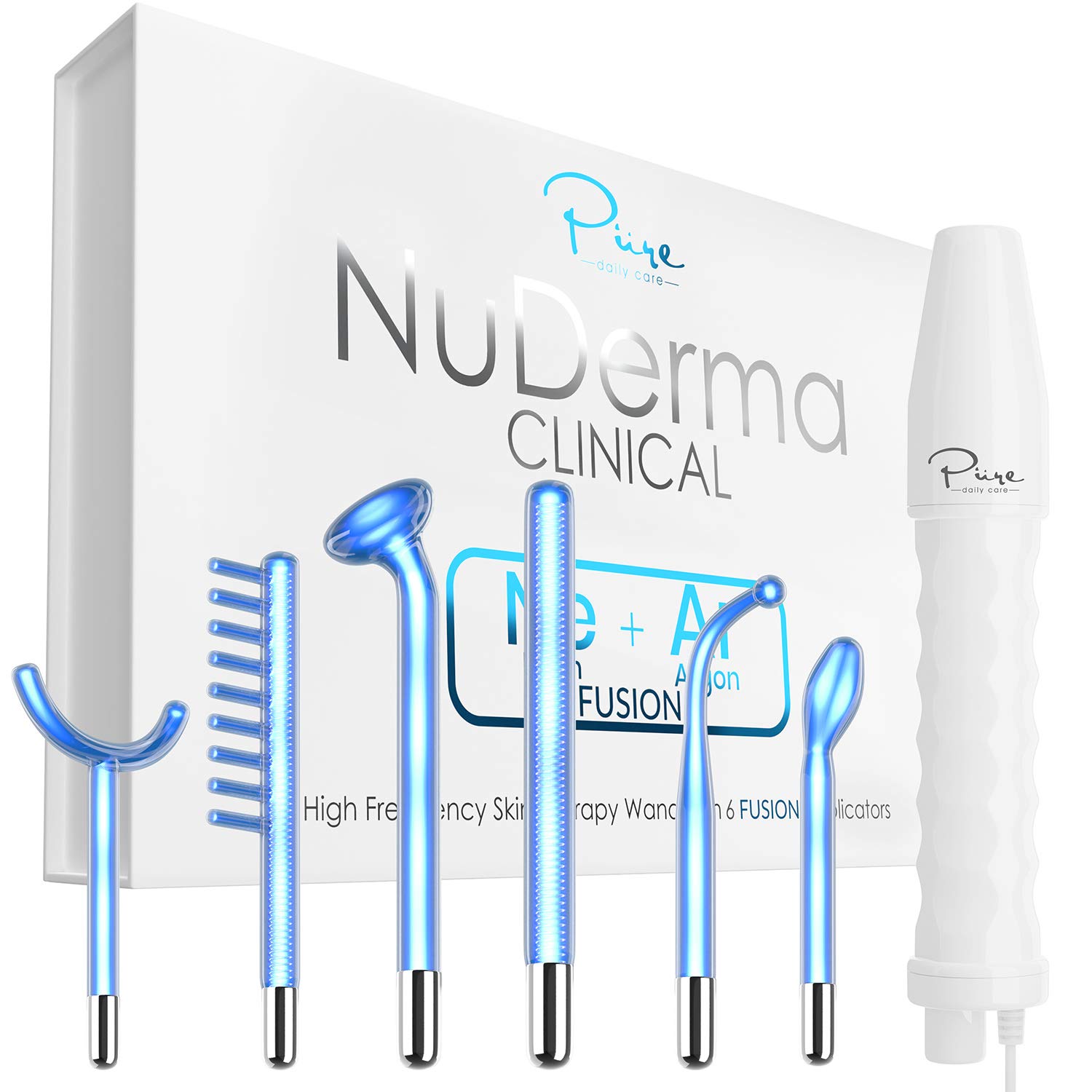 NuDerma Clinical Skin Therapy Wand Portable High Frequency Skin Therapy Machine w 6 FUSION