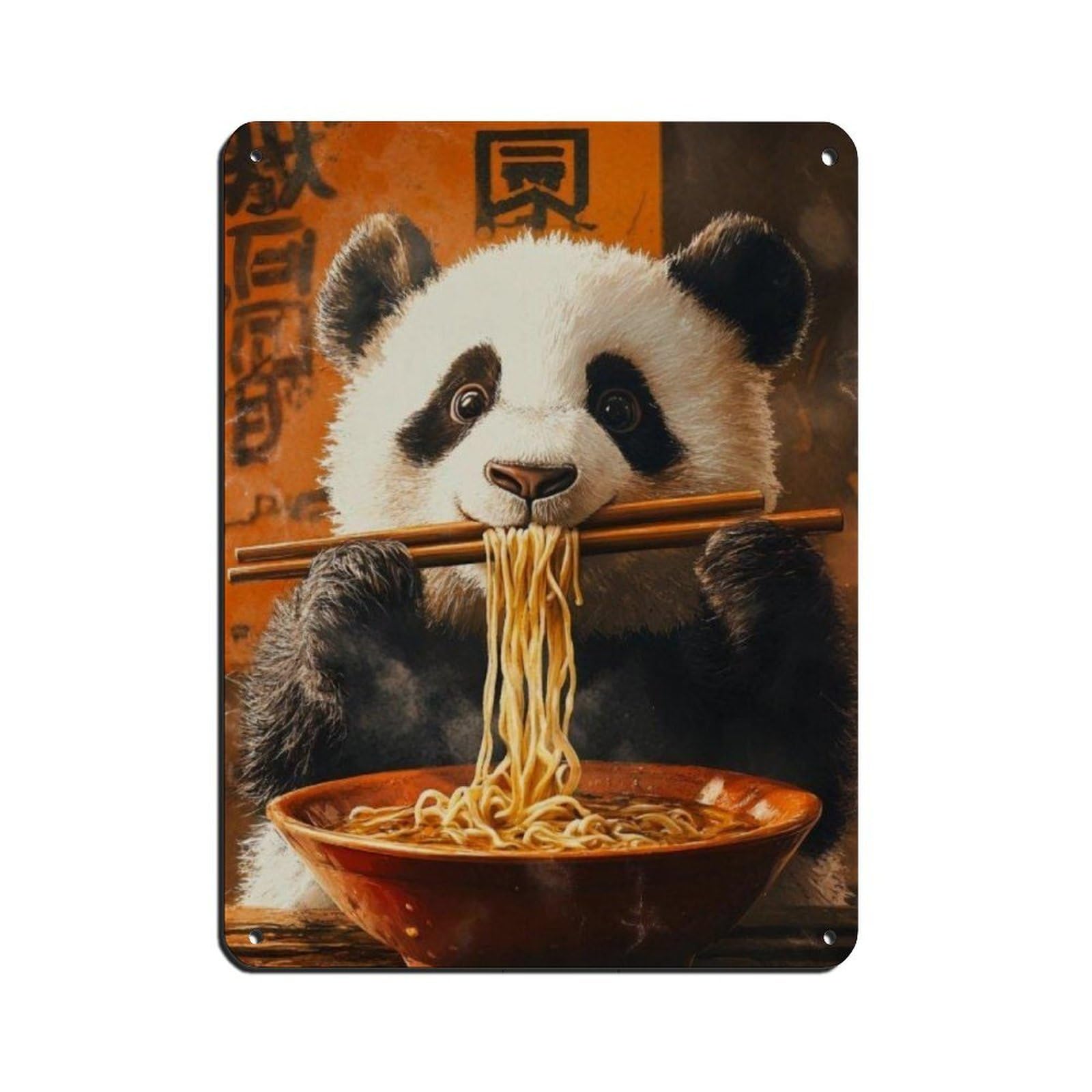 Cute Panda Eating Noodles ArtPoster, Retro Poster Metal Tin Sign Chic Art Retro Iron Painting Bar People Cave Cafe Family Garage Poster Wall Decoration 12x16inch(30x40cm)