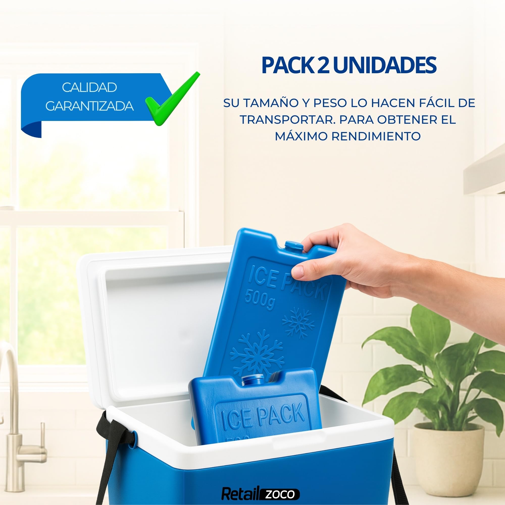 Acumulador de Frio, Bloques de Hielo para Neveras portatiles, Placas Hielo Nevera, Tamaño de la Placa 20 x 2.5 x 10.5 cm, Plástico, Incluye Pack de 2 Bloques de 500 Gramos Cada uno - imagen 6