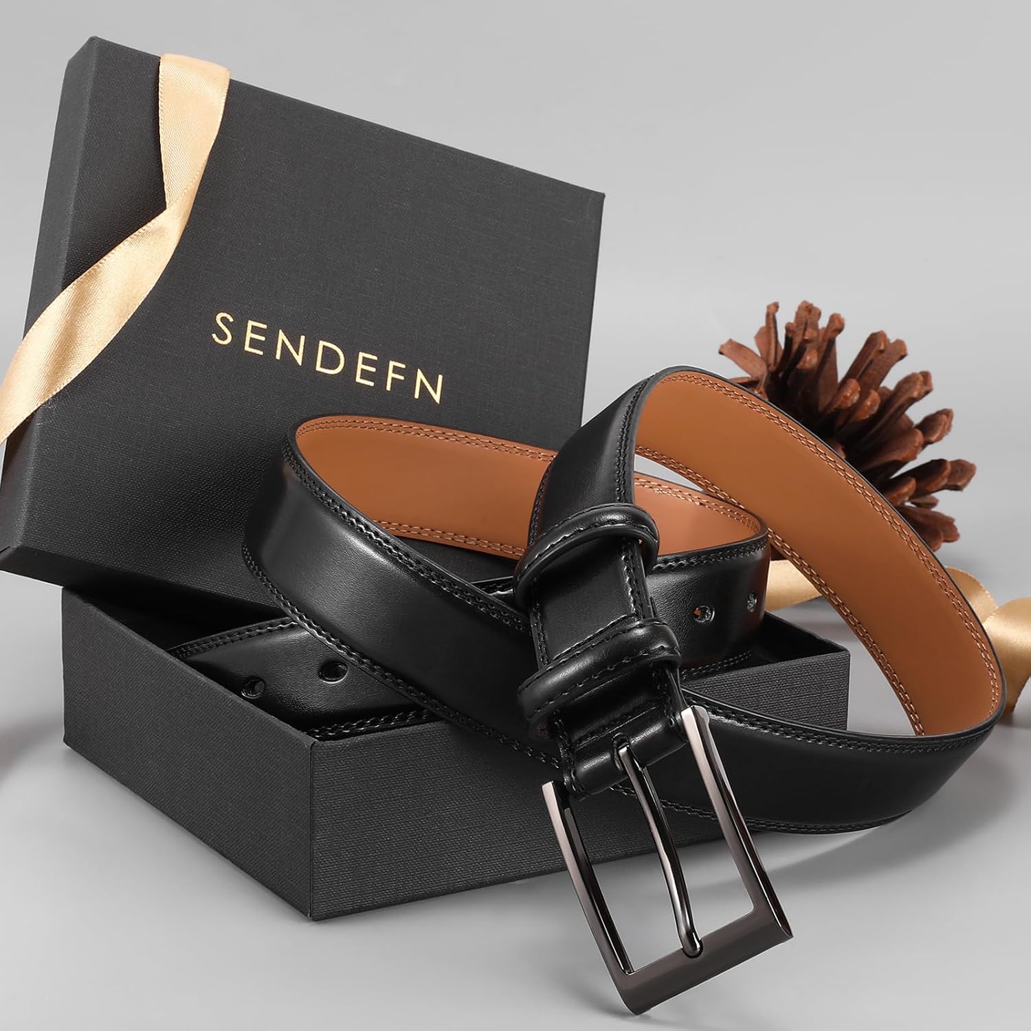 SENDEFN Men's Leather Jeans Belt for Dress Casual Trim to Fit 1.4" Wide with Gift Box - Image 5