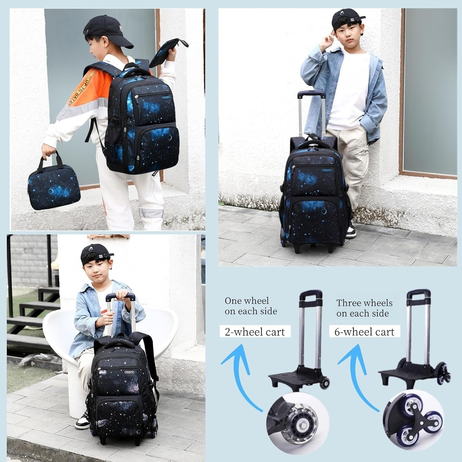 MITOWERMI プライマリージュニア ハイボーイズ ローリングバックパック 車輪付きバッグ トロリー スクールバッグ 旅行かばん