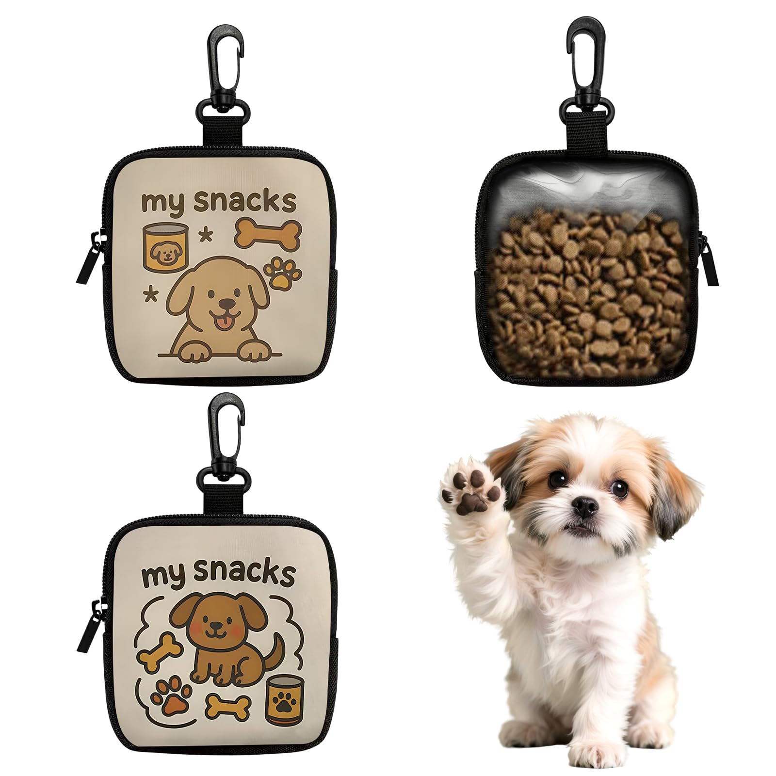 VEGCOO 2 Pezzi Sacchetti Portatili Per Animali Domestici con Zip, Porta Premietti per Cani Borsa con Moschettone, Borsa Addestramento Cane Porta Premietti per Cani per Viaggi, Uso Esterno