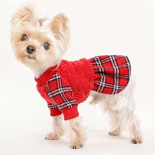 Miniatura 3 de Vestido rojo para perro, vestido de suéteres a cuadros para perro, suéter de Navidad para gatos, suéteres para perros pequeños y medianos, niña,