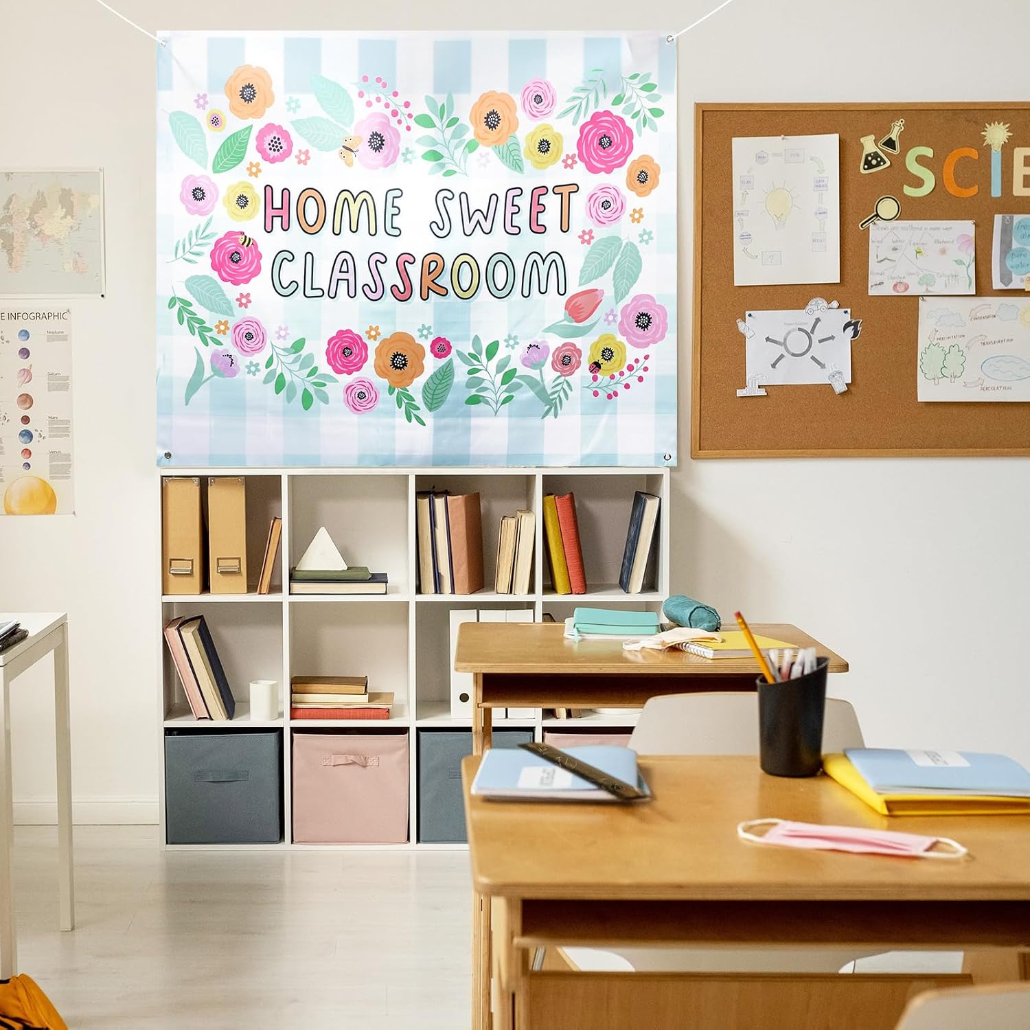 Frienda Home Sweet Classroom Wall Tapestry Pastel Classroom Tapestry for Teacher School Supplies Children's Room Welcome Sign Wall Decor for Back to School Flag Kindergarten Daycare Primary Bedroom