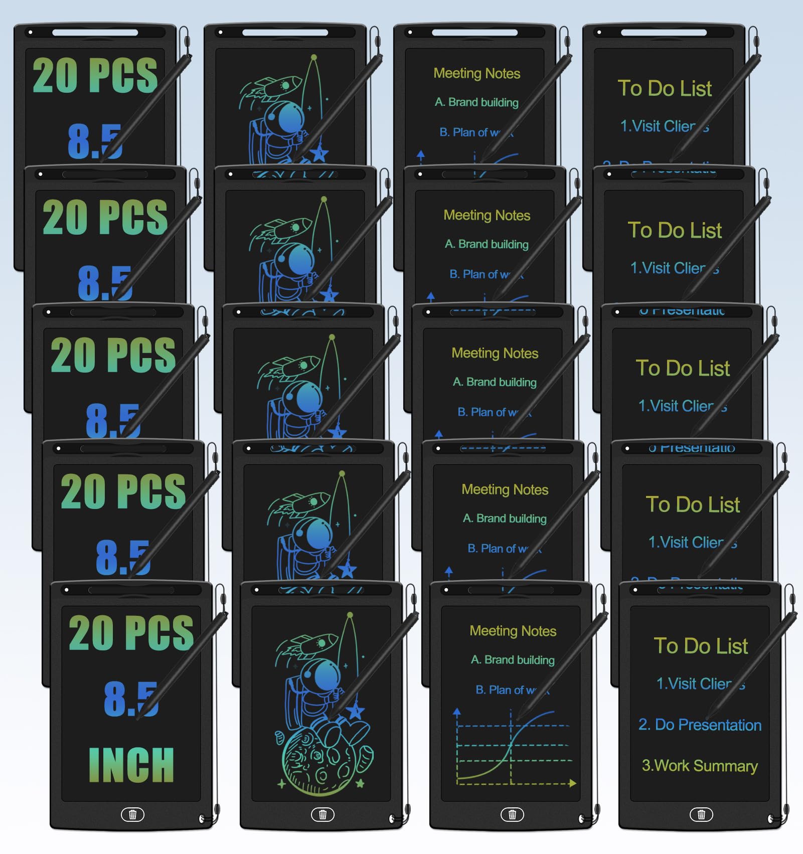 LCD Writing Tablet, 8.5" Reusable Doodle Board, LCD Writing Tablet for Kids Bulk 20 Pack Drawing Pad for Kids Writing Tablets for Class Learning