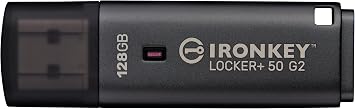 Kingston Ironkey Locker+ 50 G2 128GB Encrypted USB Drive | FIPS 197 | AES-XTS Protection | Multi-Password Security | USB 3.2 Gen 1 | IKLP50G2/128GB