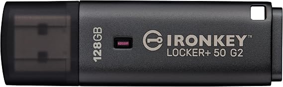 Kingston Ironkey Locker+ 50 G2 128GB Encrypted USB Drive | FIPS 197 | AES-XTS Protection | Multi-Password Security | USB 3.2 Gen 1 | IKLP50G2/128GB