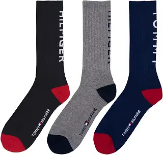 Tommy Hilfiger 靴下【3足セット】 靴下 足底パイル編み 抗菌防臭 クルーソックス クルー丈 ロングソックス バッグロゴ 23cm 24cm 25cm 26cm 27cmユニセックス大人