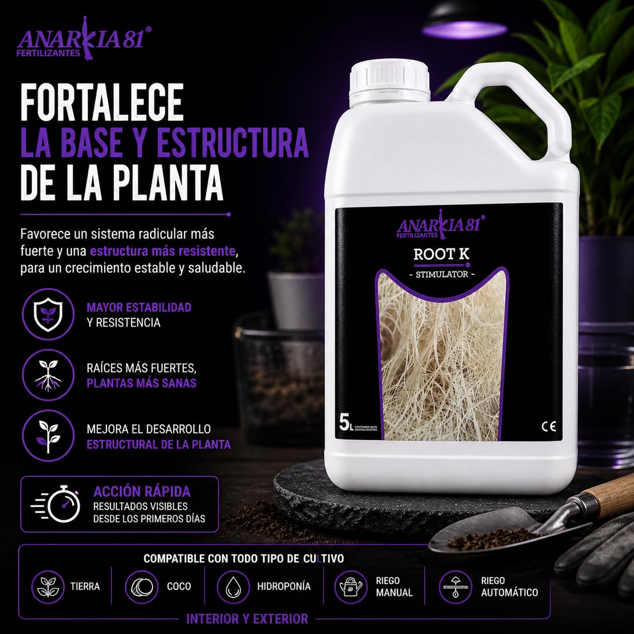 ROOT K 5 L – Estimulador de Raíces para Plantas Enraizador Líquido Acción Rápida Mejora Desarrollo Radicular y Absorción en Cultivo Interior y Exterior - Anarkia81
