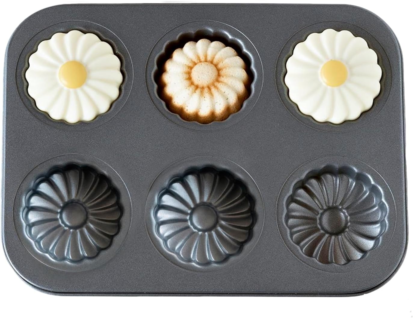 Sunflower Shaped Muffin Pan, 6-Cavity Madeleine Mold & Mini Cake Pan, 2.5" Non-Stick Carbon Steel Baking Mold - Bake Perfect Edible Sunflower Decor for Birthday and Baby Showers