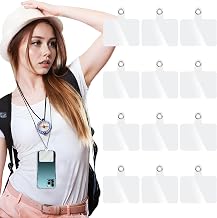 12Pcs Phone Tether Tab, Universal Clear Cellphone Patch for Crossbody Lanyard, Cell Phone Accessories with Metal Rings for Most Smartphones
