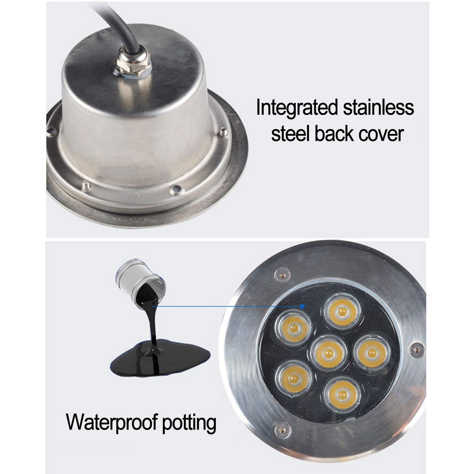Faretto subacqueo per Illuminazione paesaggistica in Acciaio Inox IP68 Impermeabile 12V per Esterni, Giardino, Piscina, Fontana, Giardino roccioso, Colore Bianco Freddo, Tensione di sicurezz