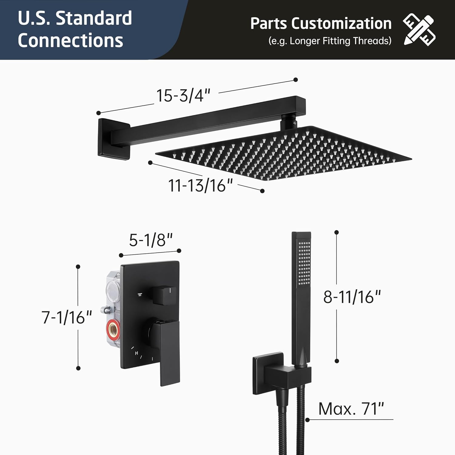 KES Shower Faucet, Shower Faucets Sets Complete 12 Inch Rain Shower Head with Handheld Spray, Pressure Balance Shower System (cUPC Certified Shower Valve Included), Matte Black, XB6230F18S12-BK - Image 7