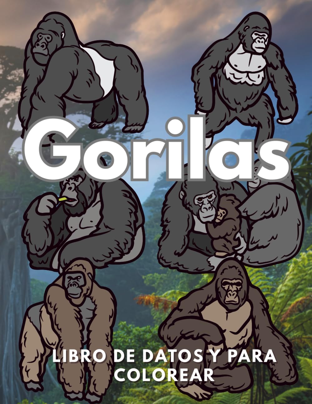 Gorilas Libro de datos y colorear: Libro de actividades para niños de 2 a 16 años
