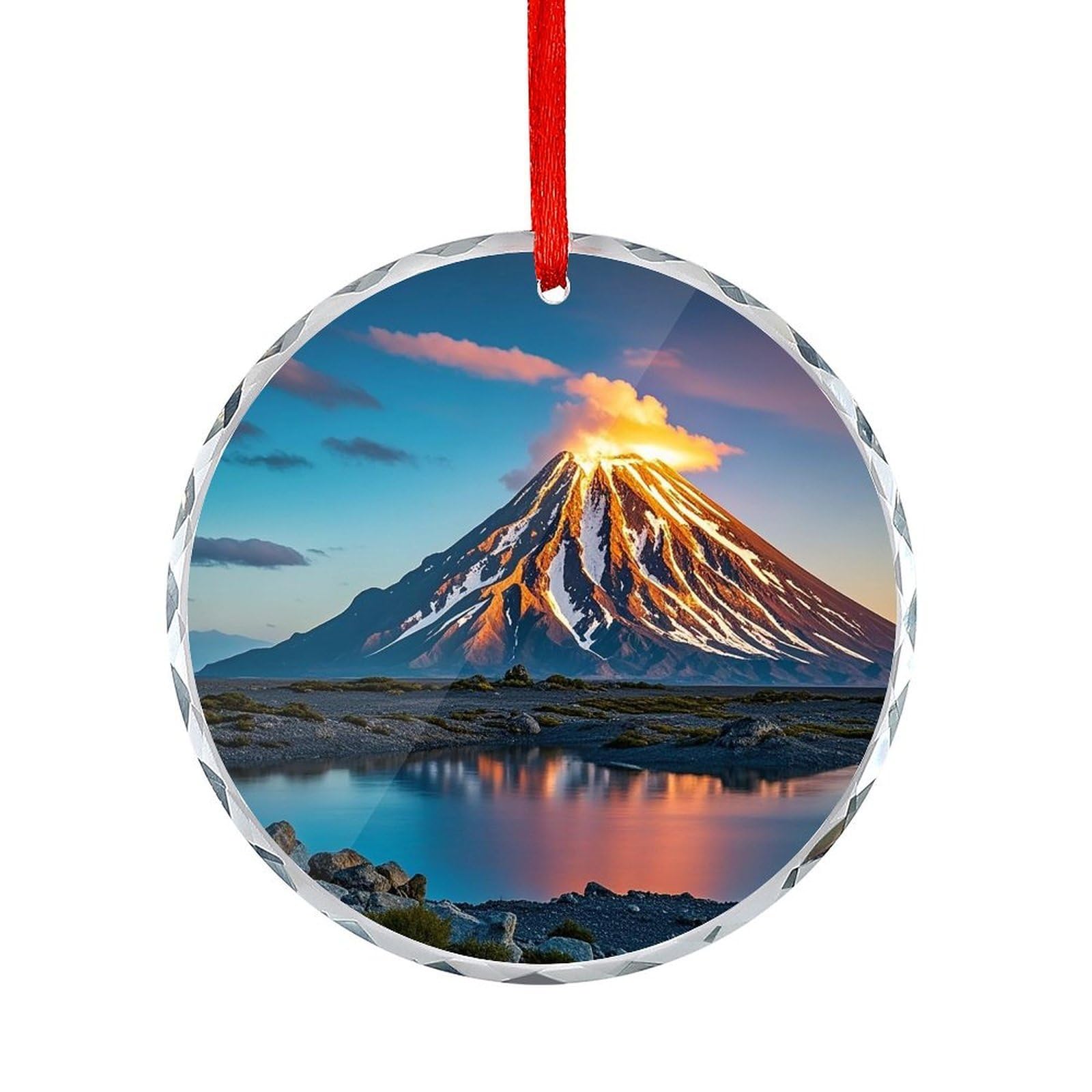 Btcowzrv Style Depicts A Volcano Round Ornament Hanging Pendant Decor