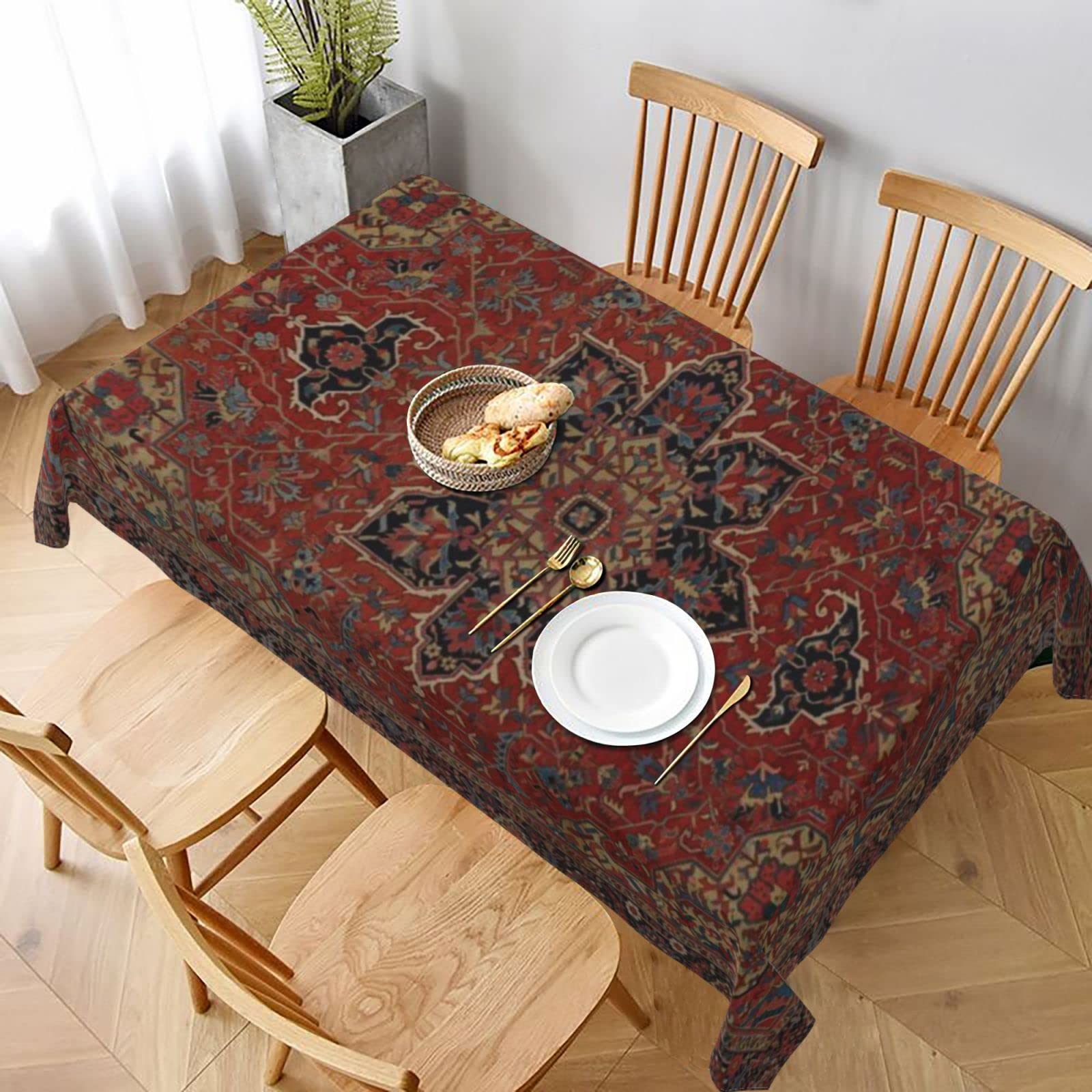 Rectangular Party Tablecover Antique Oriental Turkish Pattern Party Table Cover Waterproof Table Cloth Wipeable Table Cloth Cover For Outdoor Bbq Weddings,137X183cm