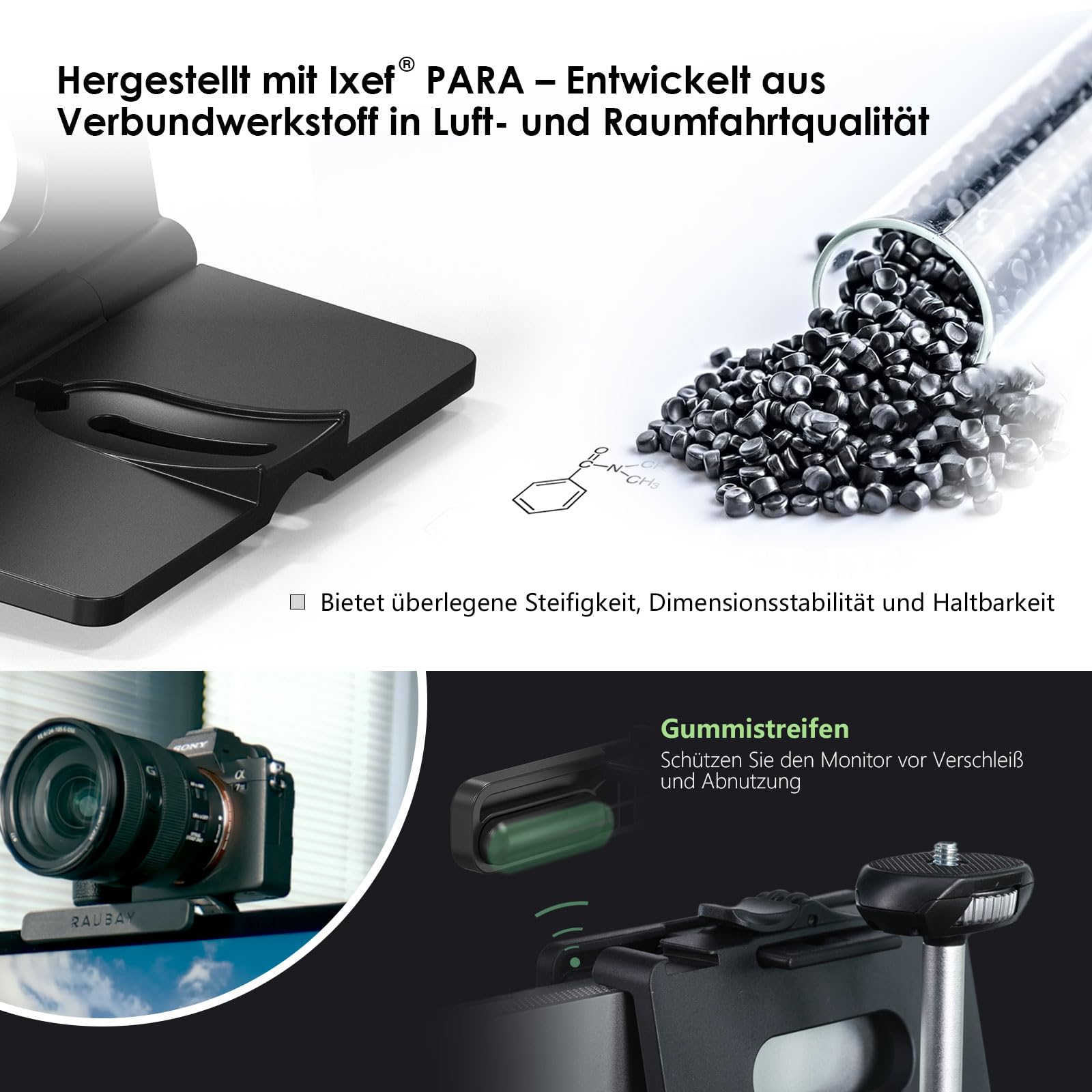 RAUBAY Monitor-Kamera-Halterungsständer, hängende Webcam-Klemme mit 1/4-Zoll-Schraube, MILC-Monitor-Oberseite für Live-Stream. Kompatibel mit gebogenen Monitoren, maximale Breite bis zu 3,5 cm