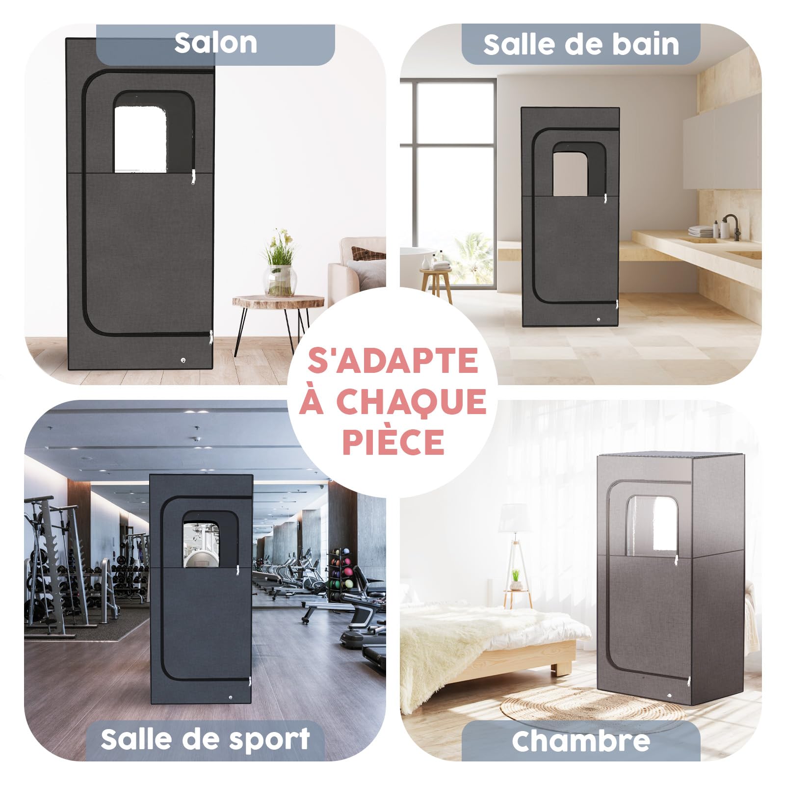 Adamson Sauna Indoor - Sauna à vapeur pour la maison - Tente de sauna pour la relaxation dans le spa à domicile - Unité de vapeur 2.6L 1000W - Chaise - Télécommande - Masseur de pieds - Nylon noir