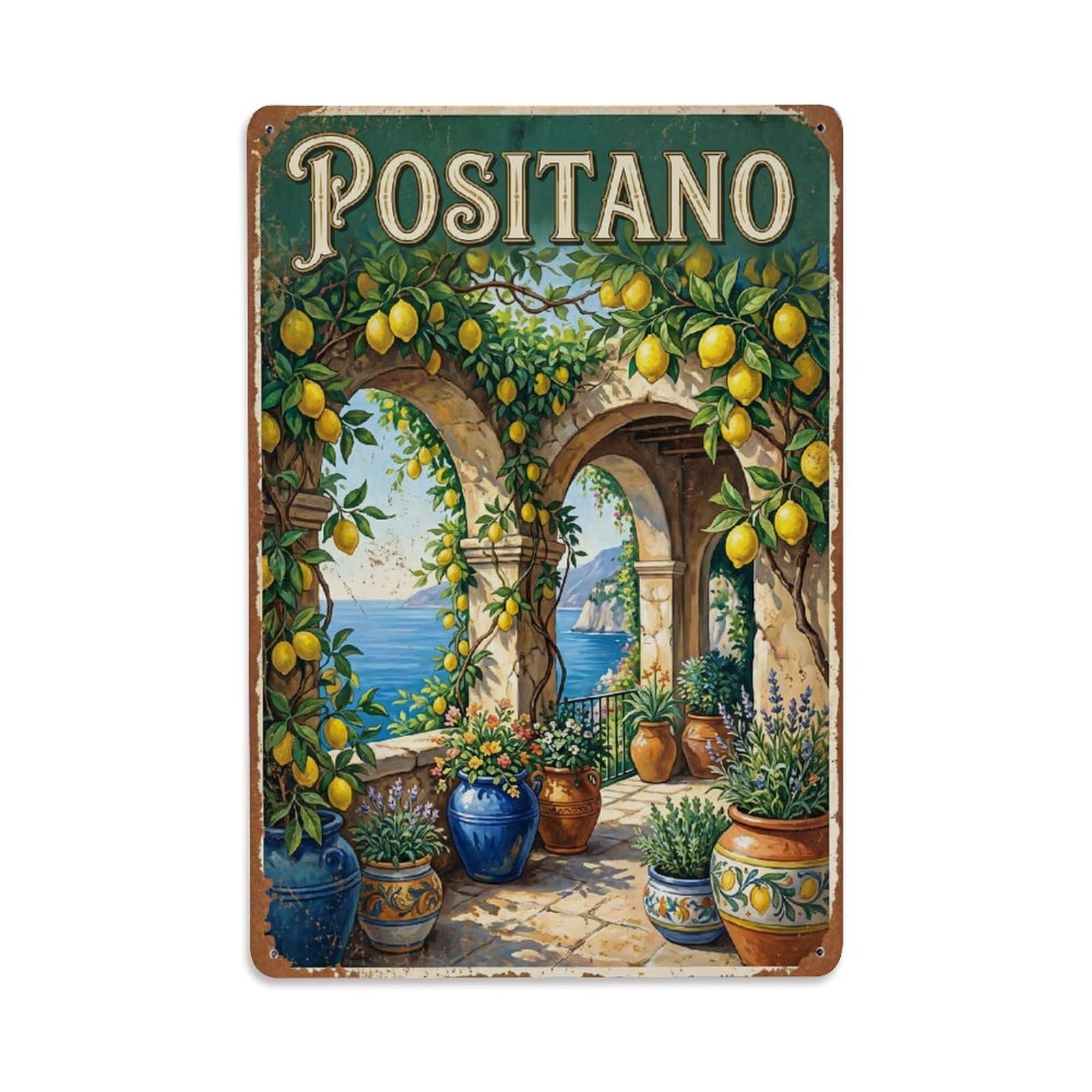 Vintage Travel Positano Italy Garden Metal Tin Sign